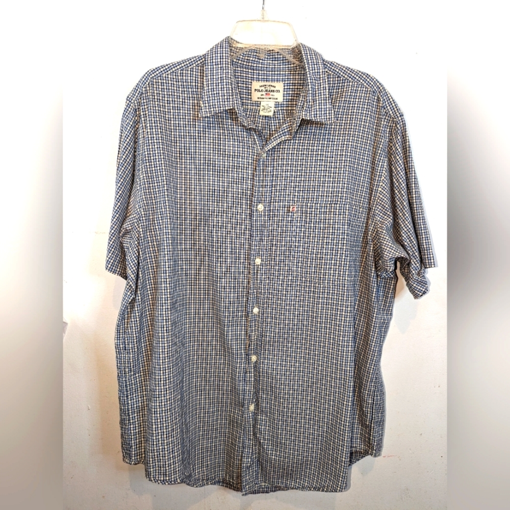 Vintage Polo Jeans Co Ralph Lauren Shirt Men L Short Sleeve Plaid Button Up
